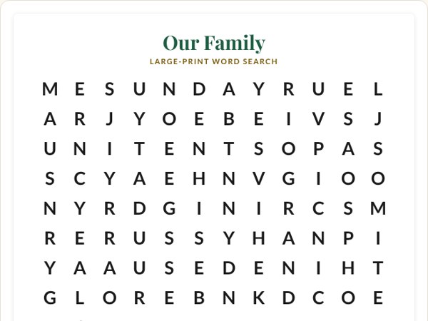 The word search maker showing a custom puzzle